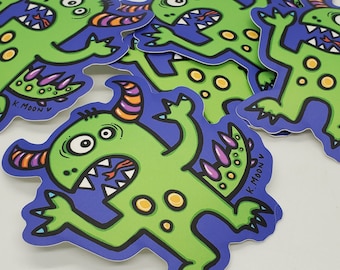 Silly MONSTER vinyl ART STICKER, decal colorful indoor outdoor stick on laptop, car, flask, journal, hand drawn