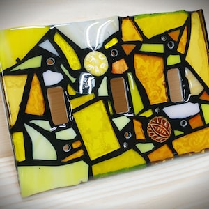 Yellow Mix - STAINED GLASS MOSAIC Light Switch Cover -single, double, triple, outlet, or decora (flapper style) gfci - Made to order