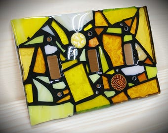 Yellow Mix - STAINED GLASS MOSAIC Light Switch Cover -single, double, triple, outlet, or decora (flapper style) gfci - Made to order