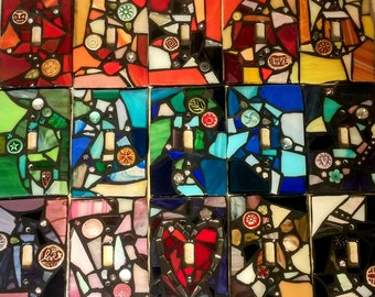 CUSTOM Colors - STAINED Glass MOSAIC Light Switch Cover - single, double, triple, outlet, or decora (flapper style) gfci - made to order