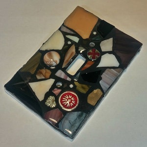 Earth Tone Mix - STAINED GLASS MOSAIC Light Switch Cover - single, double, triple, outlet, or decora gfci - Made to order