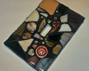 Earth Tone Mix - STAINED GLASS MOSAIC Light Switch Cover - single, double, triple, outlet, or decora gfci - Made to order