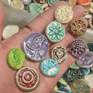 50 CERAMIC mini TILES or Cabs Mixed designs glazed Great for MOSAICS, magnets, jewelry designs, flat back, glaze on the front only image 5