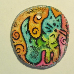 Folk ART Cat - pendant, bead, charm, bracelet bead/connector, cab/cabochon, Bisque - Paint your own! Bracelet or Necklace!