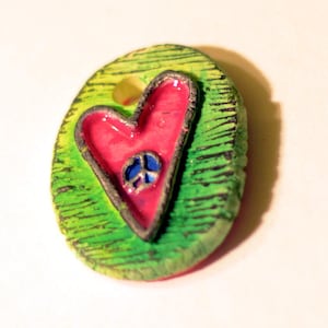 PEACE and LOVE heart PENDANT Necklace Charm WRaP BRACeLET connector bar Bead or Connector or flat back Cab Tile for mosaics Bisque available