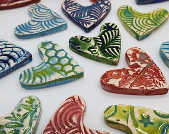 HEART CAB cut outs- Glazed on the front only - flat back -  Any color!  Buy more get a discount! Great for Mosaics, small magnets, and more!