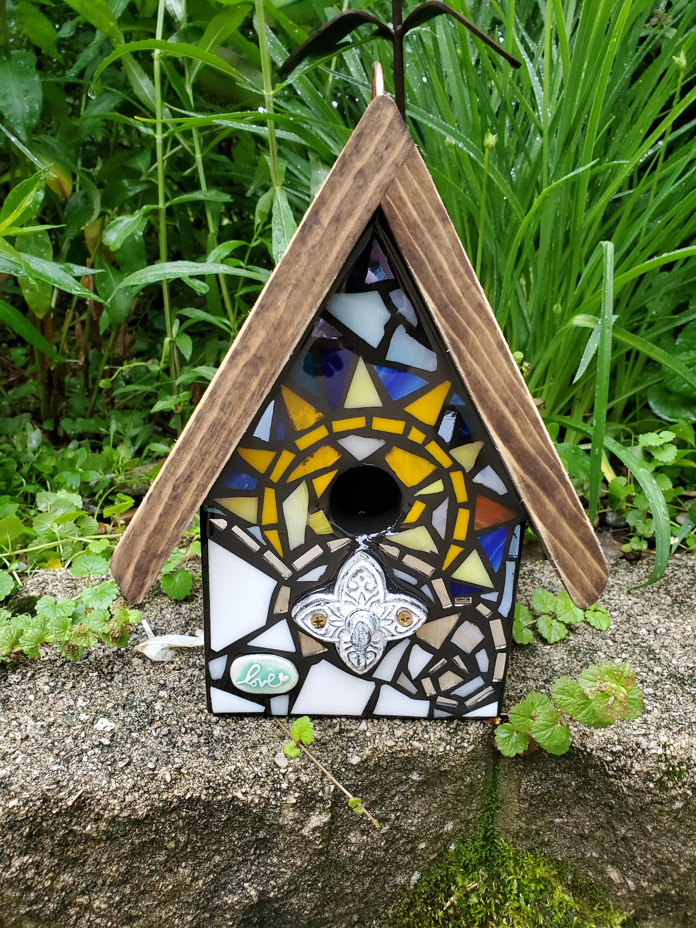 Mosaic Birdhouse FRONT ONLY , Mixed Media/stained Glass - Made to
