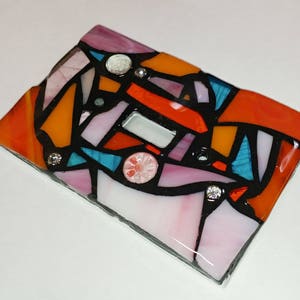 ORAnGEs, PiNKs, & Light BLuE Mix STAINED Glass MOSAIC Light Switch Cover single, double, triple, outlet, or decora gfci made to order image 1