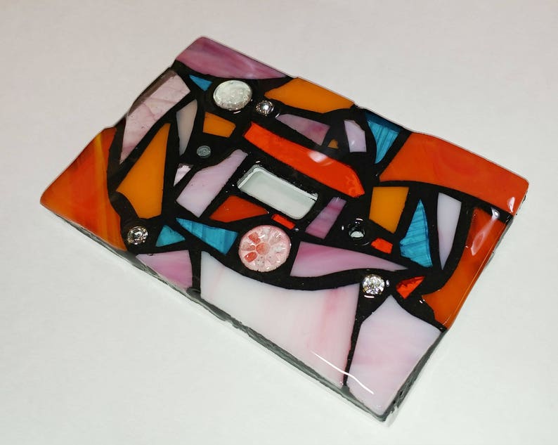 ORAnGEs, PiNKs, & Light BLuE Mix STAINED Glass MOSAIC Light Switch Cover single, double, triple, outlet, or decora gfci made to order image 1