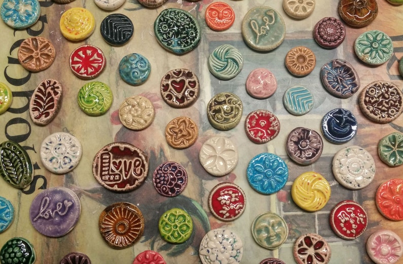 50 CERAMIC mini TILES or Cabs Mixed designs glazed Great for MOSAICS, magnets, jewelry designs, flat back, glaze on the front only image 7