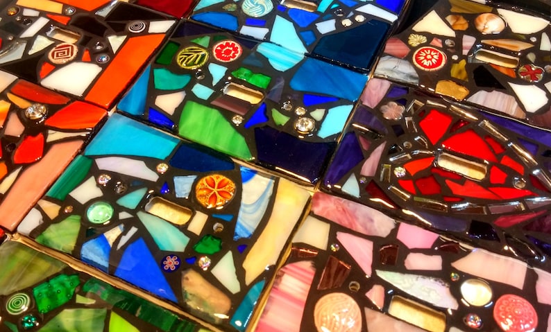 CUSTOM Colors STAINED Glass MOSAIC Light Switch Cover single, double, triple, outlet, or decora flapper style gfci made to order image 3