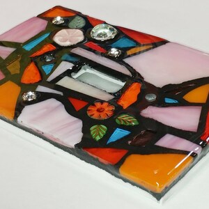 ORAnGEs, PiNKs, & Light BLuE Mix STAINED Glass MOSAIC Light Switch Cover single, double, triple, outlet, or decora gfci made to order image 6