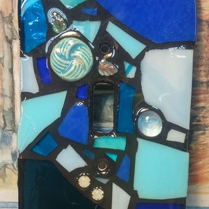 BLUE Mix Colors - STAINED Glass MOSAIC Light Switch Cover - single, double, triple, outlet, or decora gfci - Made to order