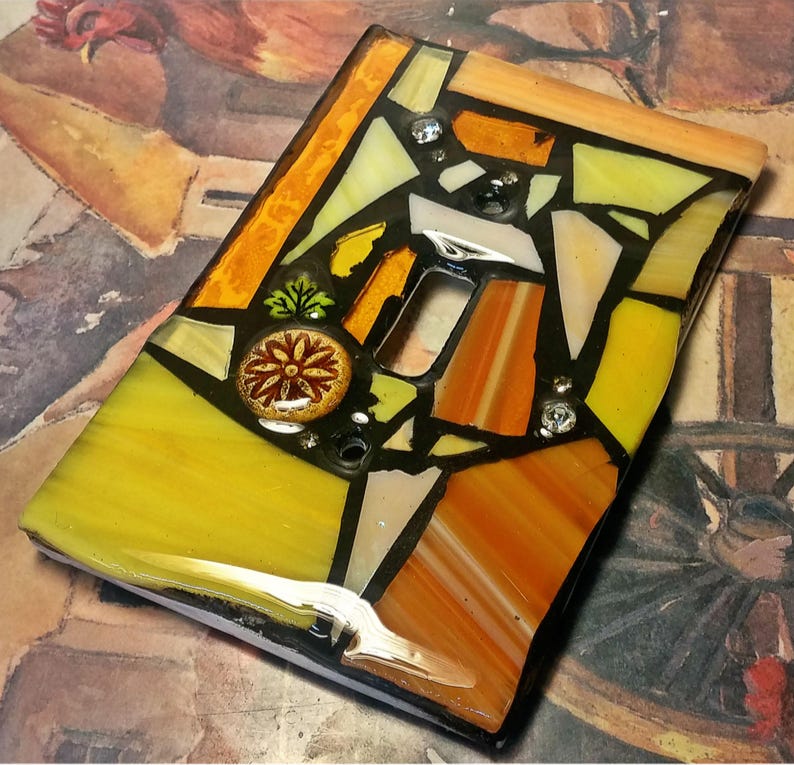 CUSTOM Colors STAINED Glass MOSAIC Light Switch Cover single, double, triple, outlet, or decora flapper style gfci made to order image 5