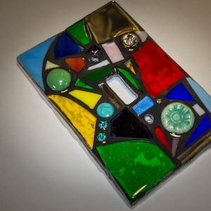 STAINED GLASS MOSAIC Light Switch Cover - Rainbow Mix - single, double, triple, outlet, or decora gfci - Made to order- each one is unique!