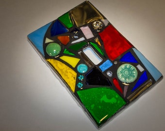 STAINED GLASS MOSAIC Light Switch Cover - Rainbow Mix - single, double, triple, outlet, or decora gfci - Made to order- each one is unique!
