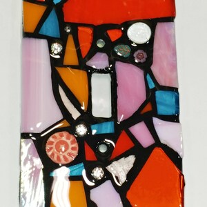 ORAnGEs, PiNKs, & Light BLuE Mix STAINED Glass MOSAIC Light Switch Cover single, double, triple, outlet, or decora gfci made to order image 4