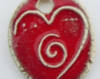 Ceramic HEART and spiral PENDANT necklace CHARM or 2 hole Connector - Bracelet bead, or flat back Cab - also available in Bisque!