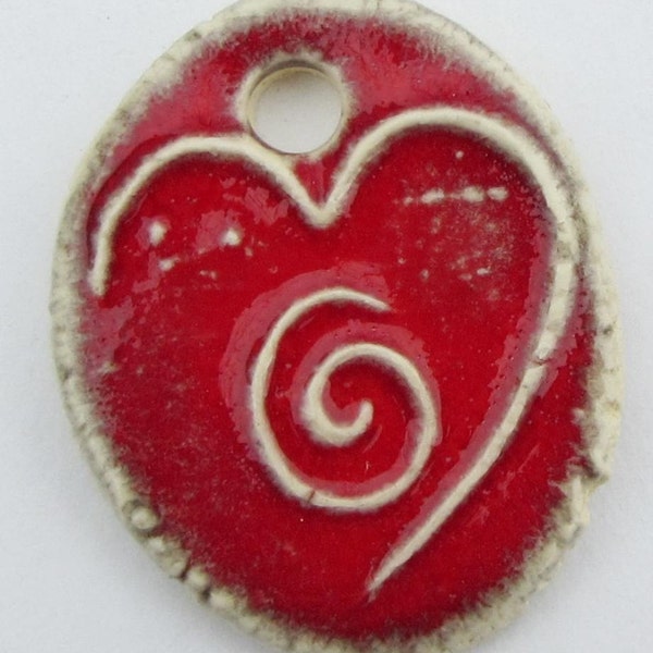 Ceramic HEART and spiral PENDANT necklace CHARM or 2 hole Connector - Bracelet bead, or flat back Cab - also available in Bisque!