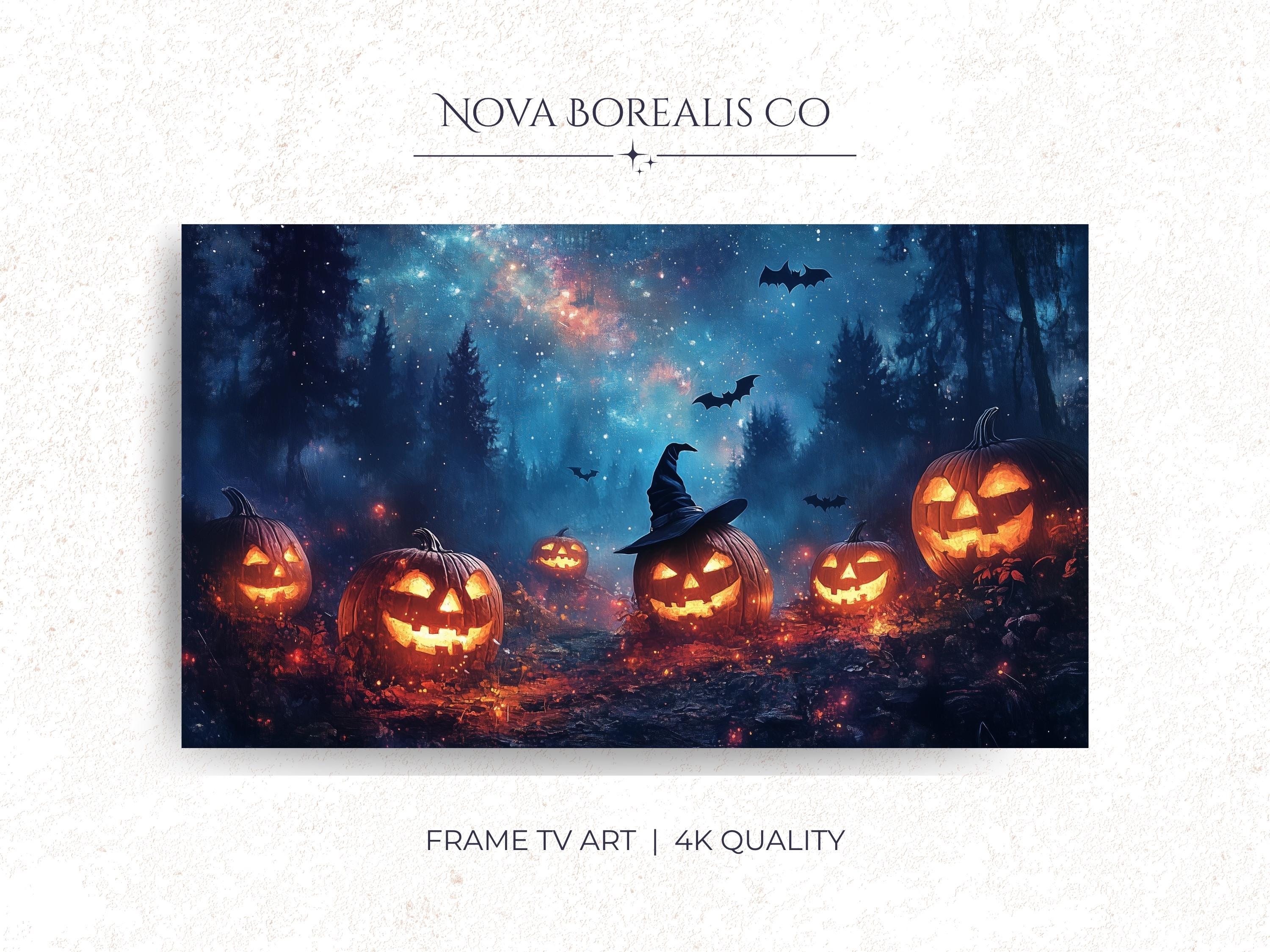 Halloween Jack-o'-lanterns Frame TV Art, Spooky Forest Scene