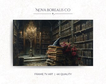 Vintage Gothic Library Frame TV Art, Moody Bookshelves (Digital Download 28)