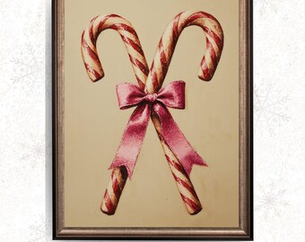 Vintage Candy Cane Christmas Art Print - Festive Holiday Decor (Digital Download 113)