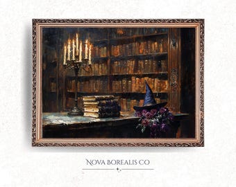 Gothic Library Art Print – Dark Academia Halloween Decor (Digital Download 28)