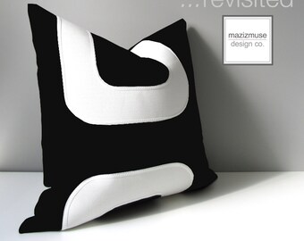 Black & White Outdoor Pillow Cover, Mid Century Modern, Decorative Pillow Cover, Geometric Sunbrella Pillow, Cushion Cover, Mazizmuse Design