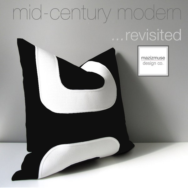 Black & White Outdoor Pillow Cover, Mid Century Modern, Decorative Pillow Cover, Geometric Sunbrella Pillow, Cushion Cover, Mazizmuse Design