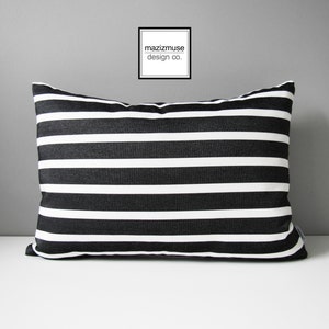 Pair of TWO Black & White Outdoor Pillow Covers, Decorative Striped Pillow Cover, Modern Pillow Cover, Tuxedo Stripe Sunbrella Cushion Cover image 1
