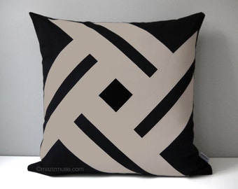 Black & Taupe Outdoor Pillow Cover, Geometric Pillow Cover, Decorative Pillow Cover, Taupe Sunbrella Cushion Cover, Mazizmuse Pinwheel