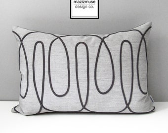 Modern Grey Outdoor Pillow Cover, Decorative Charcoal & Granite Grey Sunbrella Cushion Cover, Looped Gray Geometric Pillow Cover, Mazizmuse