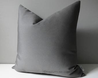 Charcoal Grey Outdoor Pillow Cover, Modern Sunbrella Pillow Cover, Decorative Gray Accent Pillow Cover, Sunbrella Cushion Cover, Mazizmuse