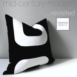 Black & White Sunbrella® Outdoor Pillow Cover with Mid Century Modern Vibe, Decorative Cushions for Patio / Pool Chairs, Mazizmuse