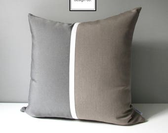 Decorative Taupe & Grey Pillow Cover, Modern Outdoor Pillow Cover, Color Block Pillow Cover, Masculine Sunbrella Cushion Cover, Mazizmuse