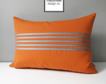 Decorative Grey & Orange Outdoor Pillow Cover, Modern Striped Pillow Cover, Sunbrella Cushion Cover, Mazizmuse Gray Stripe, Align