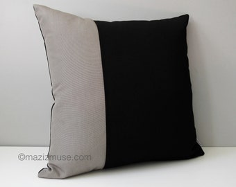 Decorative Black & Taupe Outdoor Pillow Cover, Modern Color Block Pillow Cover, Taupe Throw Pillow, Taupe Sunbrella Cushion Cover, Mazizmuse