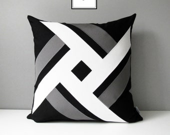 Decorative Outdoor Pillow Cover, Modern Black White & Grey Pillow Cover, Throw Pillow Cover, Charcoal Gray Sunbrella Cushion Cover, Pinwheel
