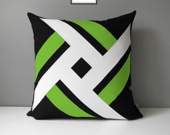 Decorative Outdoor Pillow Cover, Modern Black White & Lime Green Pillow Cover, Throw Pillow Cover, Macaw Sunbrella Cushion Cover, Pinwheel