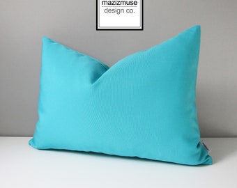 Decorative Turquoise Outdoor Pillow Cover, Solid Blue Pillow Cover, Modern Pillow Cover, Aruba Sunbrella Cushion Cover, Mazizmuse Patio