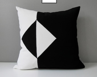 Modern Black & White Outdoor Pillow Cover, Geometric Color Block, Decorative Sunbrella Pillow Case, Cushion Cover, Mazizmuse Eclipse