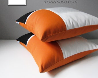 Dekorativer Outdoor Kissenbezug, Mid Century Modern Kissenbezug, Grau Orange Schwarz. Granit Grau Sunbrella Kissenhülle, Mazizmuse