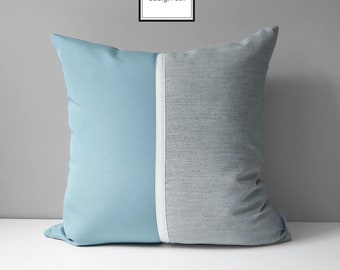 Decorative Mineral Blue & Grey Outdoor Pillow Cover, Color Block Pillow Cover, Modern Blue Granite Gray Sunbrella Cushion Cover, Mazizmuse