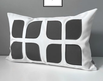 Retro Sunbrella Pillow Cover, Grey & White Outdoor Pillow Cover, Modern Patio Pillow Cover, Custom Color, Charcoal Gray, Mazizmuse “Blomst"
