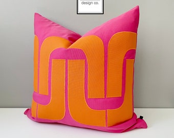 Hot Pink & Orange Mod Sunbrella Pillow Cover, Decorative Mid Century Modern Outdoor Pillow, Pink Cushion Cover, Retro Pillow Cover Mazizmuse