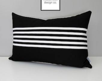 Decorative Black & White Outdoor Pillow Cover, Modern Striped Pillow Cover, Sunbrella Cushion Cover, Mazizmuse Stripe, Align