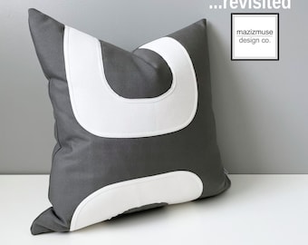 Grey & White Outdoor Pillow Cover, Mid Century Modern, Decorative Pillow Cover, Geometric Sunbrella Pillow, Gray Cushion Cover, Mazizmuse