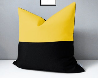Modern Black & Yellow Outdoor Pillow Cover, Decorative Color Block Pillow Cover, Black Sunflower Yellow Sunbrella Cushion Cover, Mazizmuse