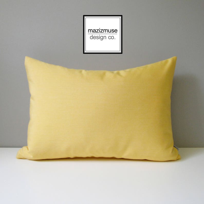 Buttercup Yellow Sunbrella Pillow Cover, Outdoor Pillow Cover, Decorative Pillow Cover, Modern Light Yellow Cushion Cover, Mazizmuse image 1