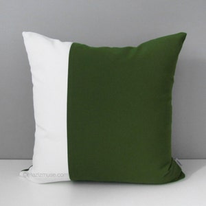 Palm Green & White Sunbrella Outdoor Pillow Cover in Modern Color Block, Olive Green Cushions for Porch and Garden Furniture, Patio Decor